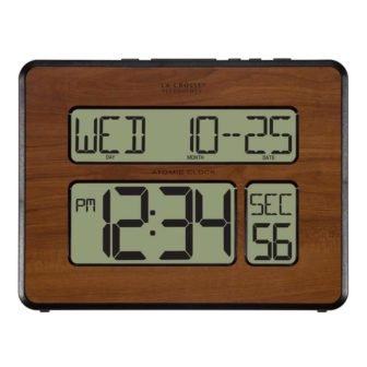 Atomic Full Calendar Digital Clock with Extra Large Digits in Walnut