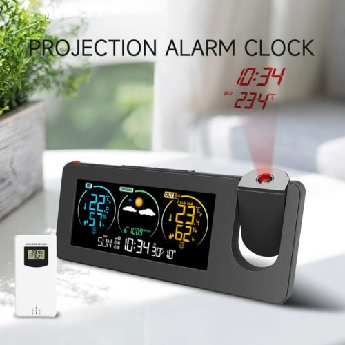 Atomic Projection Alarm Clock Projector Radio-controlled Time Snooze Weather