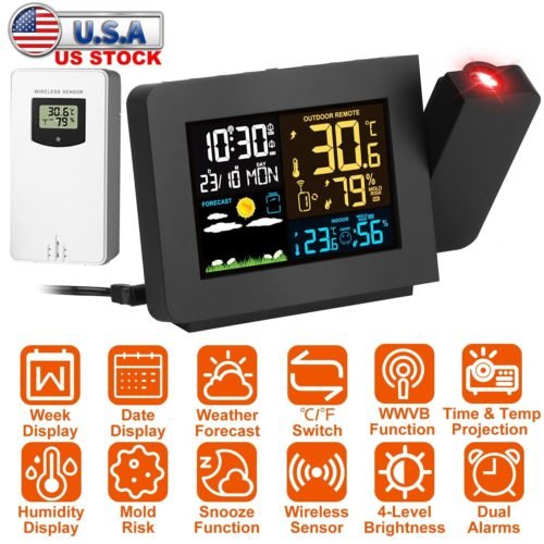 Atomic Projection Alarm Clock Wireless Radio Control Clock with WWVB Function US