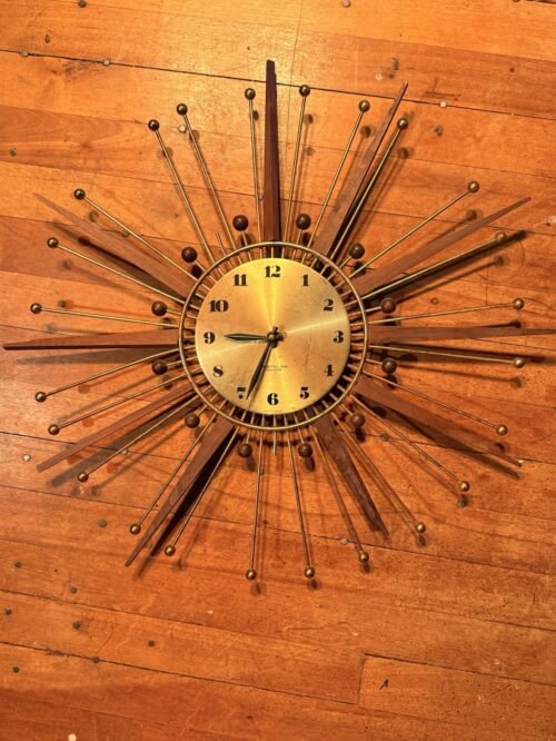 ATOMIC STARBURST WALL CLOCK Vintage MCM Mid Century Modern Danish Style Original