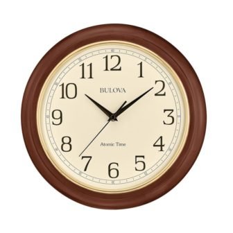 Atomic Time 2 12.4 in. wall clock, cherry hardwood case, gold bezel,...