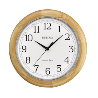 Atomic Time 3 12.4 in. wall clock stained solid hardwood, plated silver...