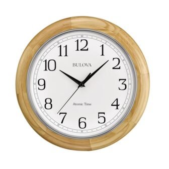 Atomic Time 3 12.4 in. wall clock stained solid hardwood, plated silver...