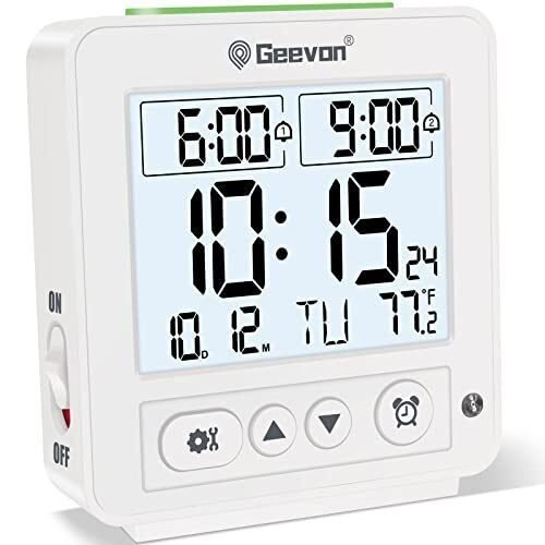 Atomic Travel Alarm Clock with Auto/8S Backlight 2 Alarm Settings Temperature