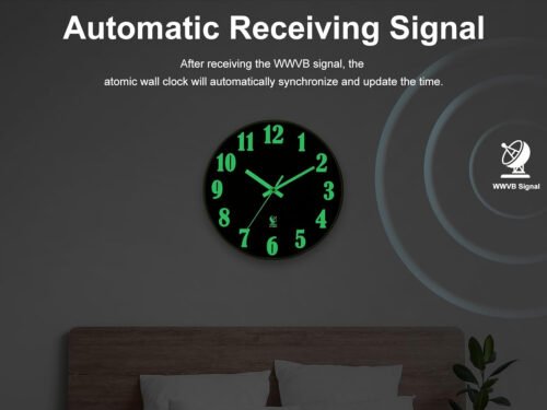 Atomic Wall Clocks Battery Operated, 12 Inch Silent Glow in The Dark Wall Clo...