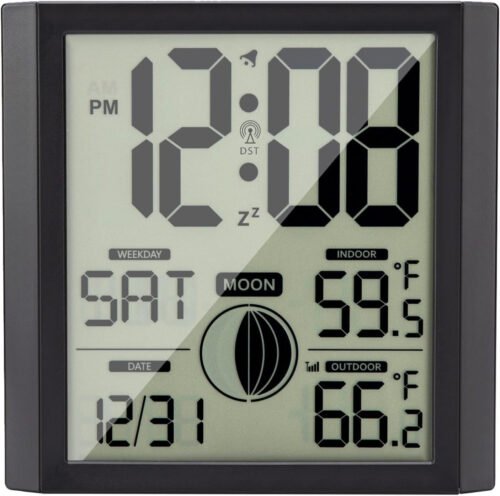 Atomic Wall Clock with Indoor Outdoor Temp Large Number Display Silent Battery O