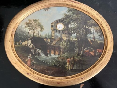 At The Weir vintage picture clock Biedermeier style limited edition