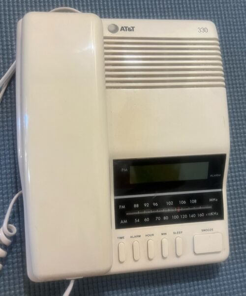 AT&T Model CRT 330 Desk Corded Telephone Digital Clock Alarm Radio 1992 Vintage
