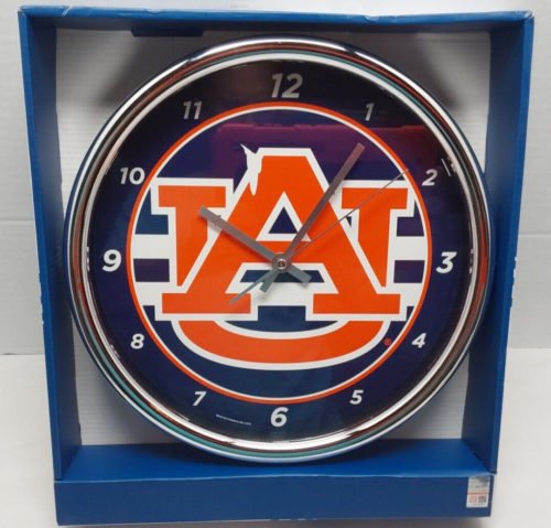 Auburn Tigers Chrome Round Wall Clock/ NCAA Sign Banner NEW IN BOX
