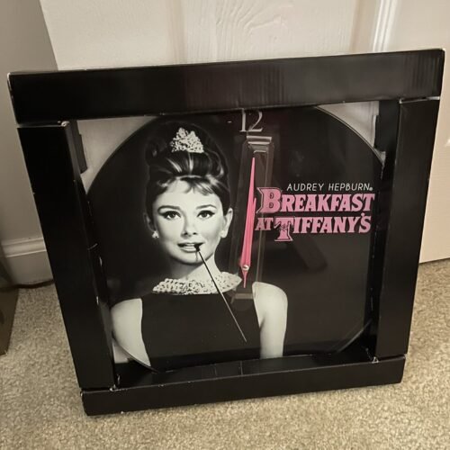 Audrey Hepburn Breakfast At Tiffany's Classic Black Glass Wall Clock 13.75"