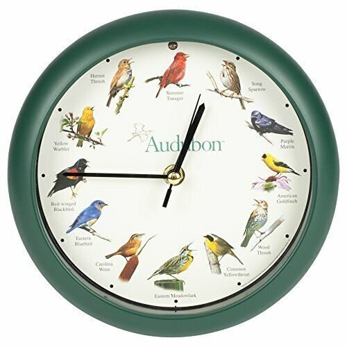 Audubon Society Singing Bird Wall / Desk Sound Clock, 8 Inch, Green