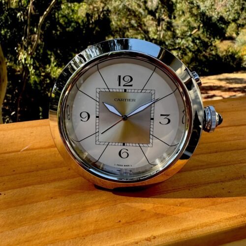 Authentic CARTIER Pasha Small Desk Clock Blue Sapphire Crystal FREE SHIPPING