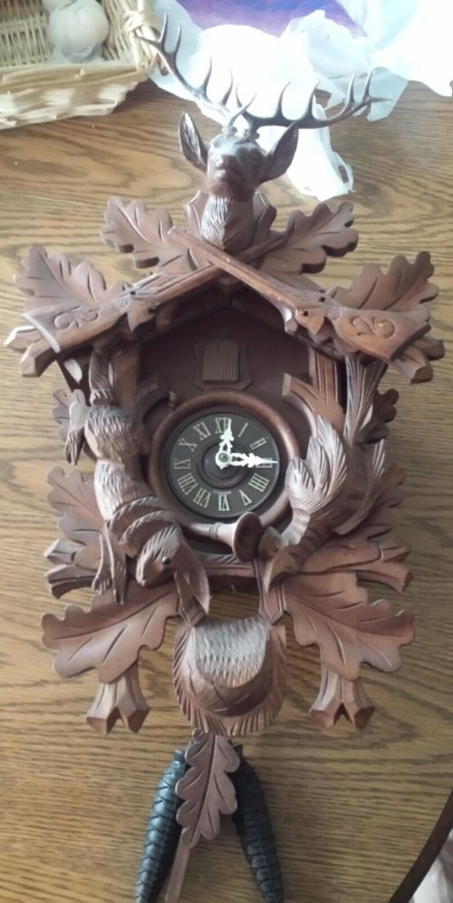 Authentic German Schonach 23.5in Hunting Scene Animals Black Forest Cuckoo Clock