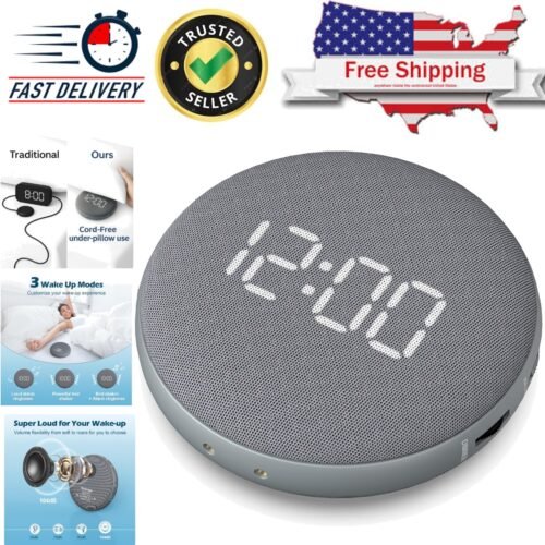 Auto-Dim Portable Alarm Clock with Bed Shaker & 104 dB Alarm for Deep Sleepers