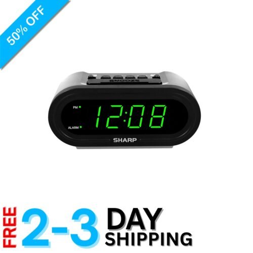 Automatic Digital Alarm Clock with Corded and Battery Backup – Green LEDs