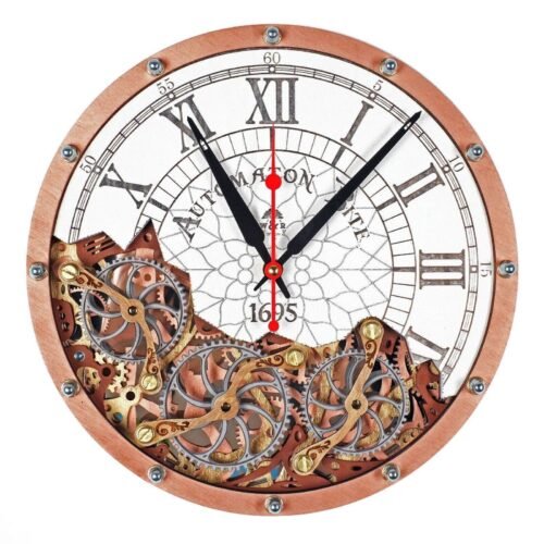 Automaton 1695 White Cooper Wall Clock, Steampunk Home Decor Moving Gears Design