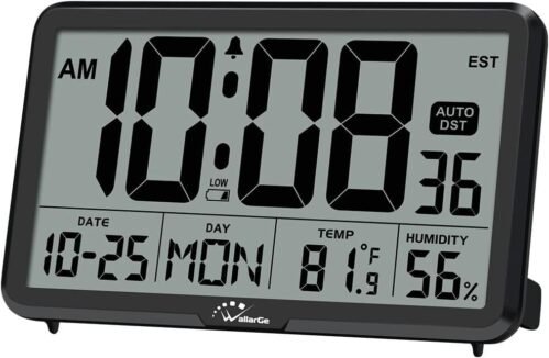 Auto Set Digital Wall Clock Battery Operated Desk Alarm Clock with Temperature