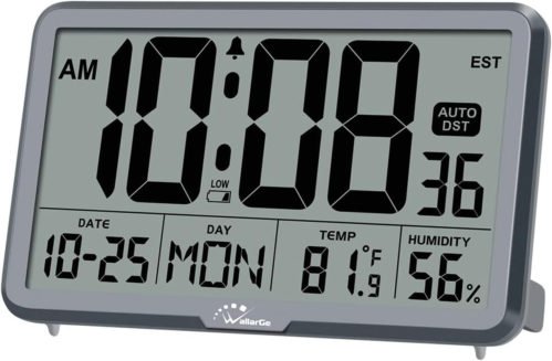Auto Set Digital Wall Clock Battery Operated Desk Clocks Temperature Humidity Da