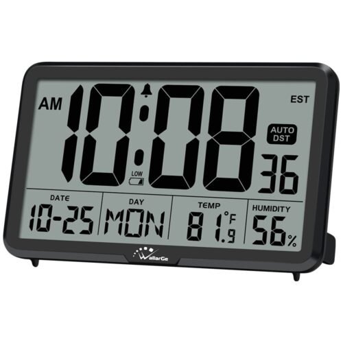Auto Set Digital Wall Clock Battery Operated, Desk Clocks with Temperature, H...