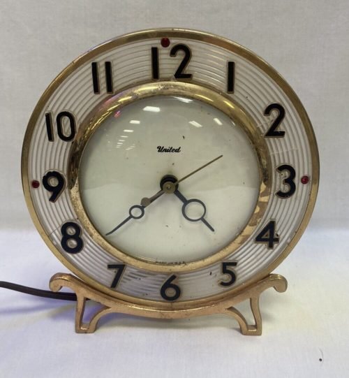 AWESOME Art Deco Round Electric United Clock Model 570 Desk Clock USA WORKS