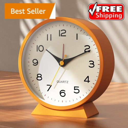 AYRELY® 4.5" Analog Alarm Clock,Small Retro Desk Clock Battery Operated,Slient