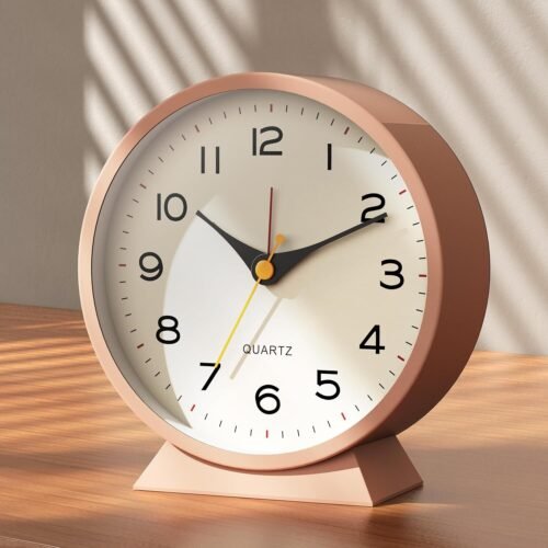 AYRELY® 4.5" Analog Alarm Clock,Small Retro Desk Clock Battery Pink