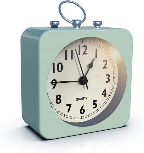 AYRELY® Battery Operated Alarm Clock with Square Metal Case,No Ticking Analog Qu