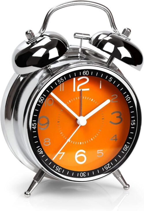 AYRELY® Loud Twin Bell Alarm Clock Heavy Sleepers Retro Silent Quartz Orange