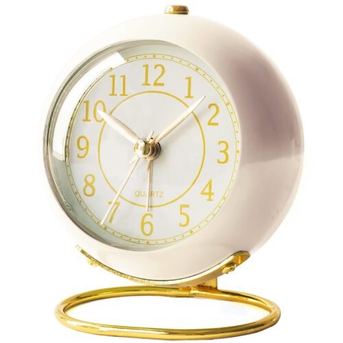 AYRELY Vintage Silent Alarm Clock Battery Operated Desk Table Clock Cream