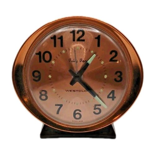 Baby Ben Alarm Clock Westclox Copperish Face Windup Glowing Hands Scotland Made