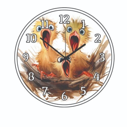 Baby Chickens Where's Dinner Wall Clock Cartoon art 3 size choices Time Piece