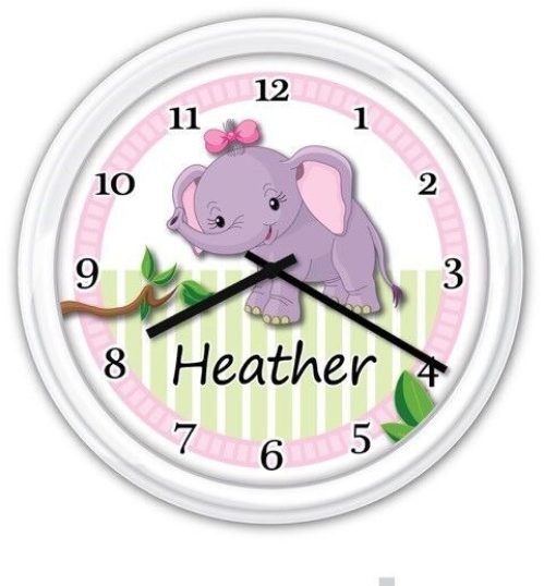 Baby Nursery Wall Clock PERSONALIZED Elephant Girl Jungle GREAT GIFT
