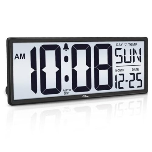 Backlight Digital Wall Clock Battery Operated - with Temperature and Date