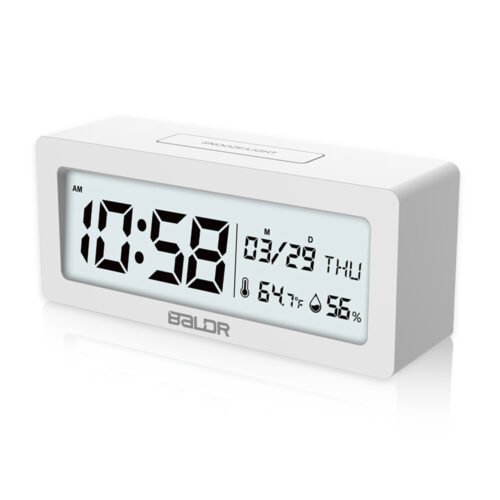 BALDR Digital Alarm Clock Large Display Temperature Humidity Calendar Portable
