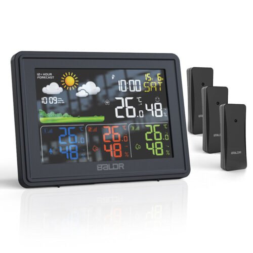 BALDR Digital Wireless Colorful LCD Weather Station Atomic w/ 3 Outdoor Sensors
