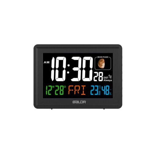 BALDR Radio Controlled Alarm Clock Large Display with Time Calender Temperature