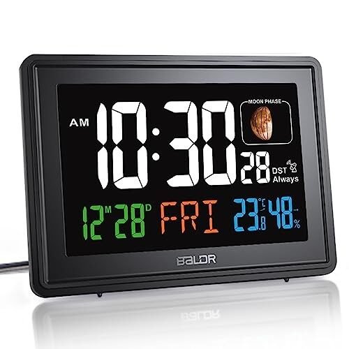 BALDR Radio Controlled Alarm Clock with Large Digit Temperature and Moon Phase