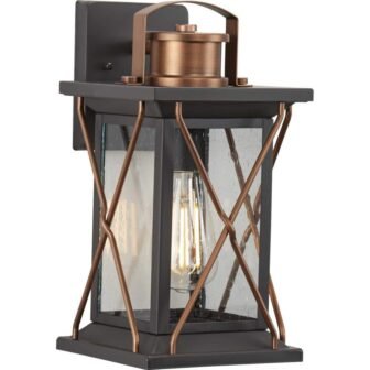 Barlowe Collection 1-Light Antique Bronze Clear Seeded Glass Farmhouse Outdoor Small Wall...