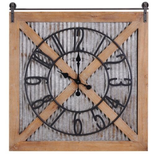 Barn Door Clock Large 27" Frame Wood Metal Raised Iron Numbers Farmhouse Decor