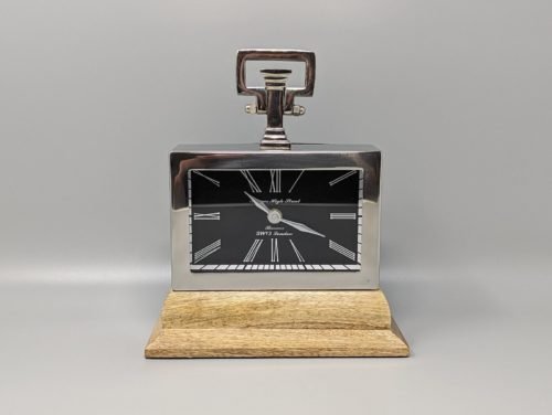 Barnes High Street SW13 London Mantle Desk Clock Metal w/Wood Base QUARTZ