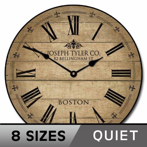 Barn wood Tan Clock, Large Wall Clock, Ultra Quiet, 8 Sizes, Lifetime Warranty
