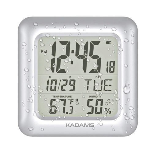 Bathroom Clock Wall with Shatterproof LCD Screen – Waterproof Shower Clock Wa...