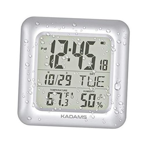 Bathroom Clock Wall with Shatterproof LCD Screen – Waterproof Shower Silver