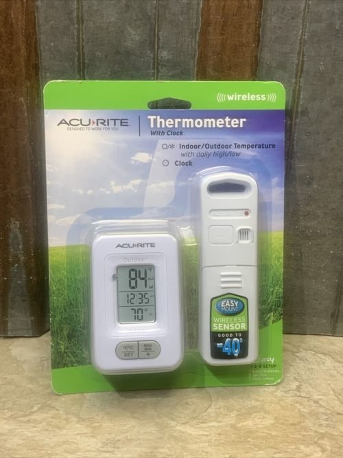 Battery-Powered Indoor/Outdoor Digital Thermometer with Clock, White,