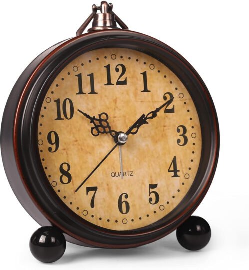 Battery Alarm Clock,Night Light,Vintage Hangable Super Silent Non Ticking Ana...