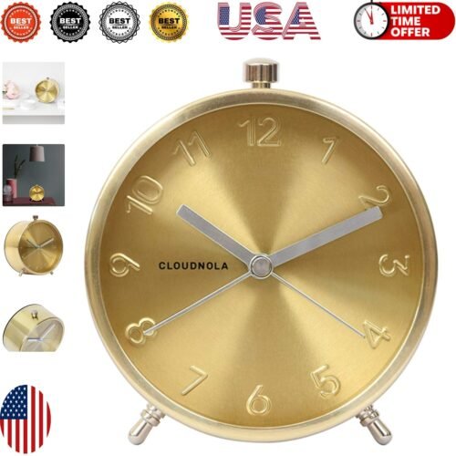 Battery Operated Glam Gold Alarm Clock - Stylish 4.3" Quartz Design for Bedrooms