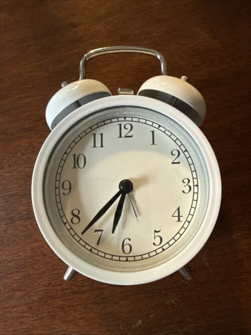 Battery Operated White Traditional Alarm Clock