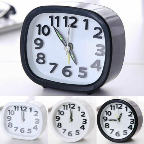 Battery Powered Alarm Clock Quartz Quiet Simple No Tick Bedroom Bedside Clocks