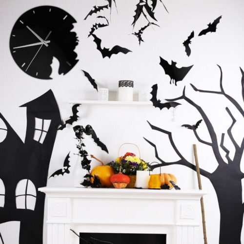 Bat Wall Decals Halloween Clock Chic Decorative Three-dimensional