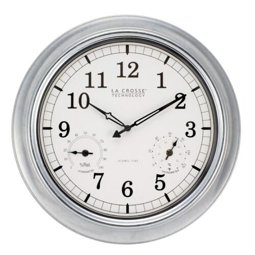 BBB87740 La Crosse Technology 18" Indoor/Outdoor Atomic Galvanized Wall Clock